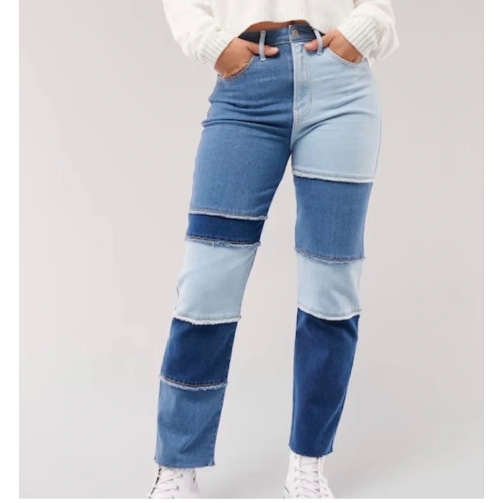 Hollister Ultra High-Rise Vintage Straight Patchwork Jeans Blue W26